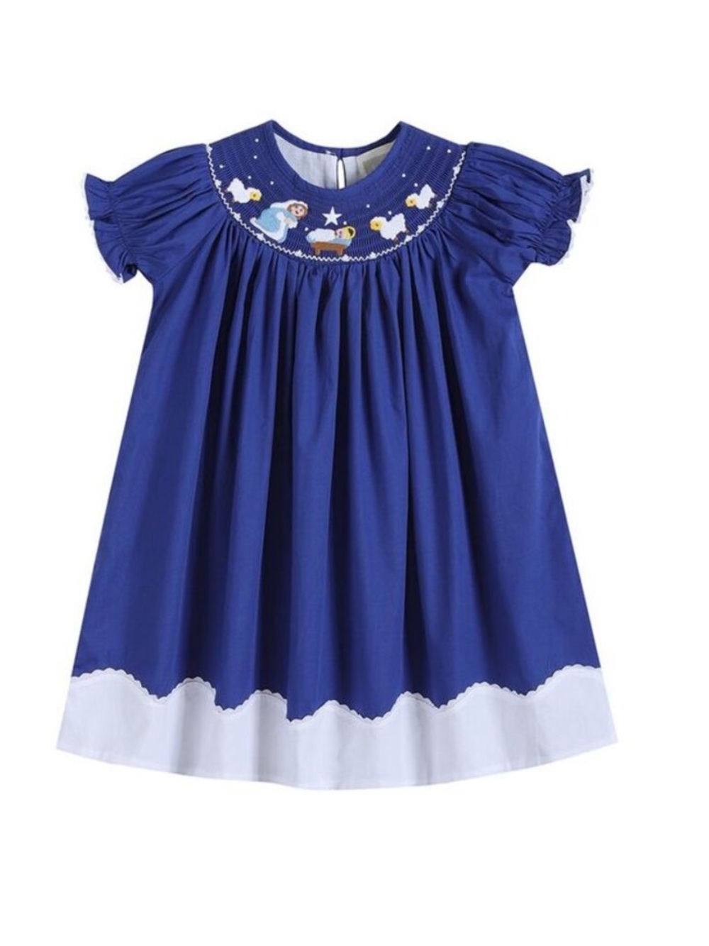 Lil Cactus Smocked Blue Nativity Scene Dress NWT